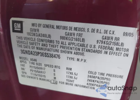 2006 Chevrolet Hhr Lt from USA, damaged, VIN 3GNDA23P36S538476